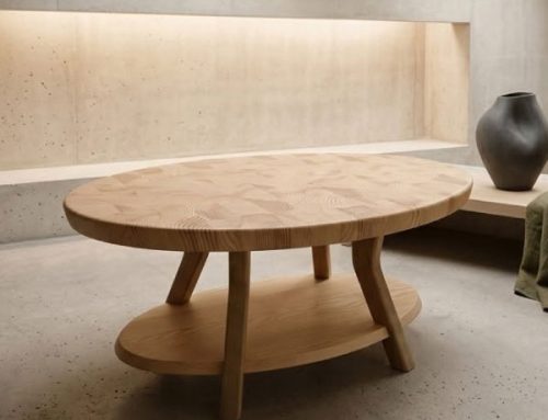 Table basse de salon en pin des Landes et Iroko